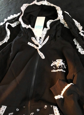 Daiwing 秋天loading 美式兔耳朵蕾丝拼接连帽卫衣甜妹宽松帽衫