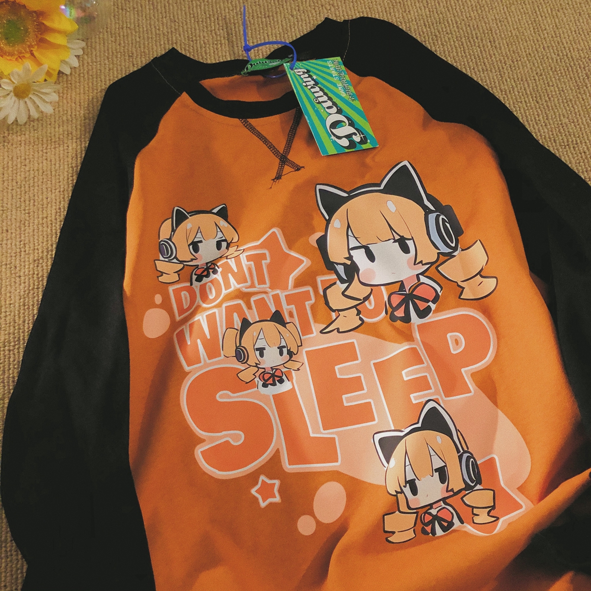 Daiwing 当落叶染上秋的颜色 日系宅萌甜妹拼色情侣宽松长袖t恤