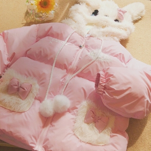 Daiwing 美式兔耳朵粉色情侣面包棉服冬季宅萌可爱拼色连帽厚外套