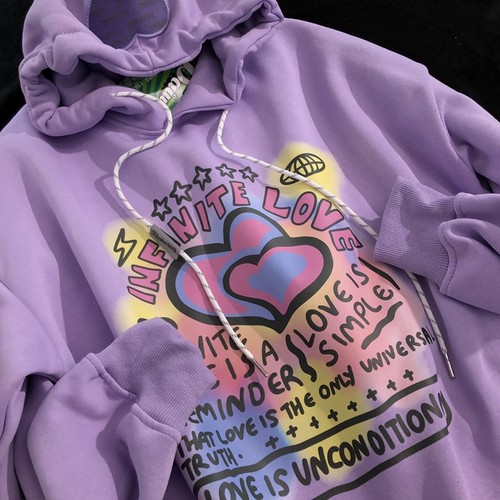 Daiwing 遗漏的快乐碎片 秋冬美式复古学生帽衫卡通情侣连帽卫衣