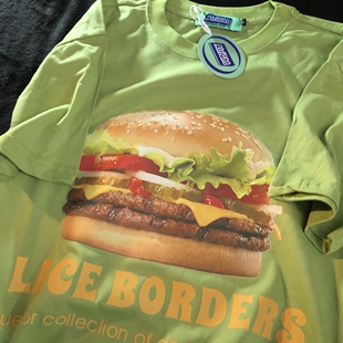 Daiwing 快乐一键发送 美式盐酷风汉堡情侣半袖夏季复古短袖t恤