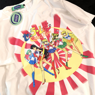 Daiwing 气泡里蹦出的夏日 日系卡通美少女情侣男生宽松短袖T恤