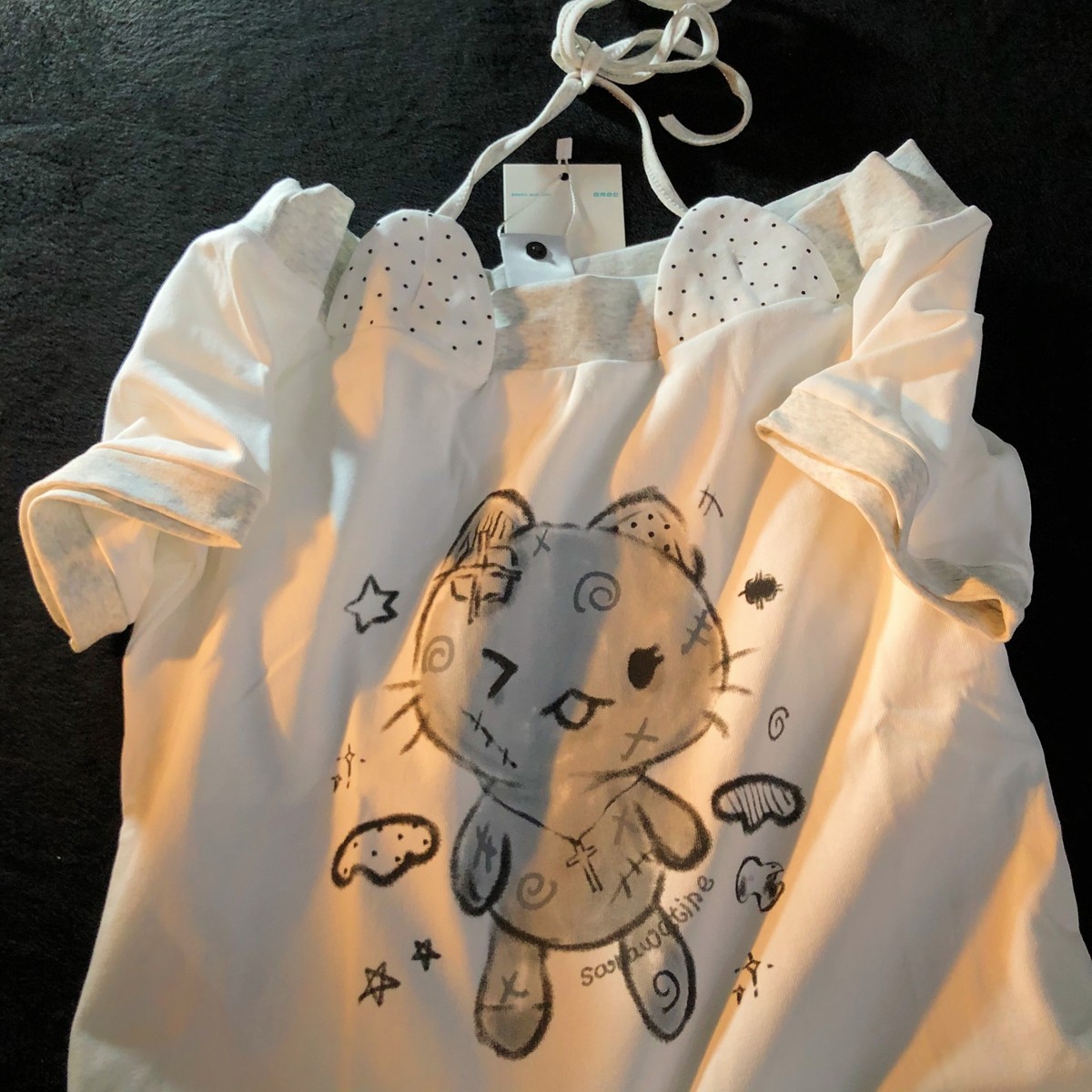 Daiwing 日系可爱猫咪辣妹短款t恤夏季甜妹宅萌拼接短袖显瘦上衣