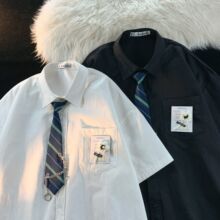 Daiwing 日系街头短袖领带情侣白衬衫夏季宽松学院风男女JK衬衣