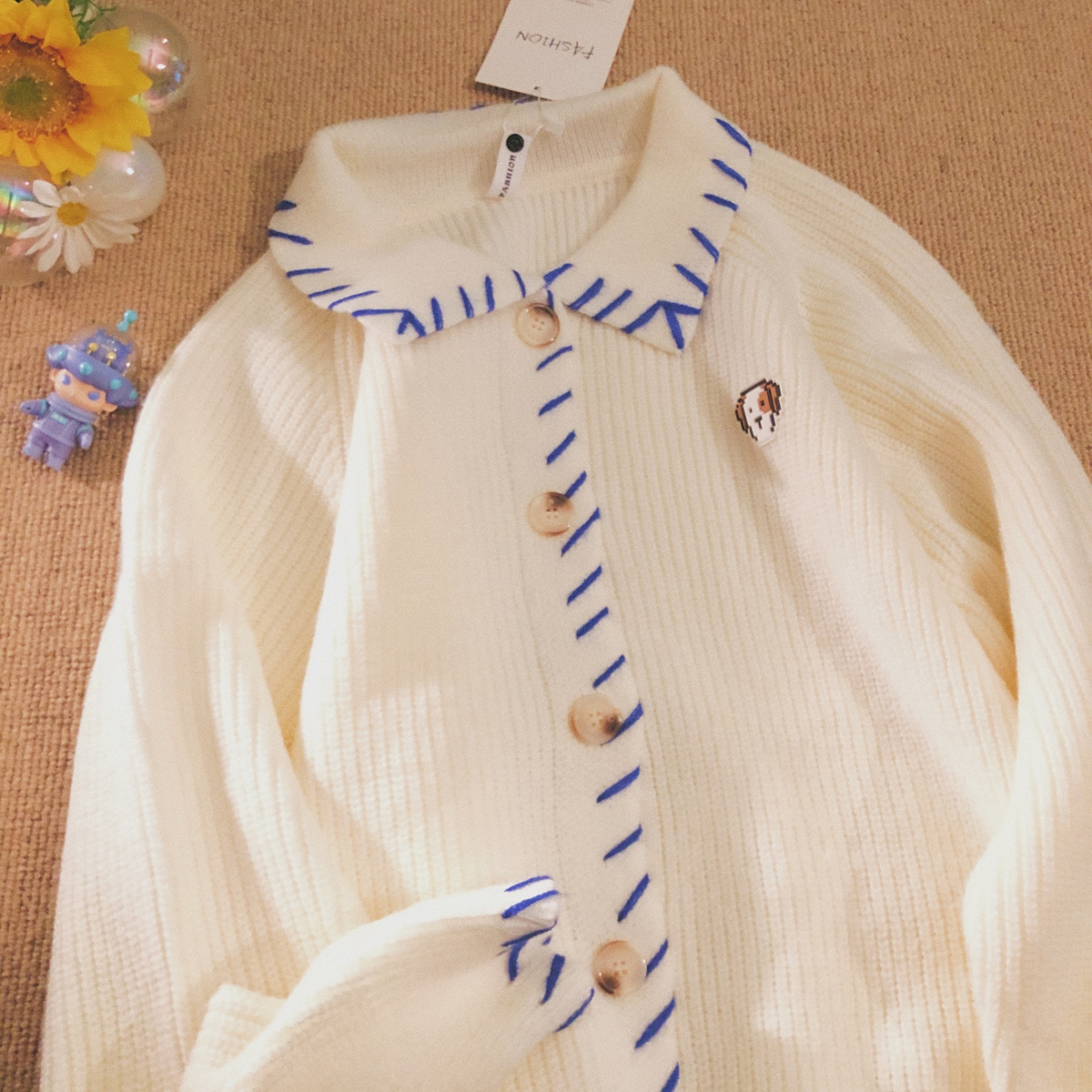 Daiwing 把细碎的烦恼关掉 秋冬美式慵懒感翻领情侣开衫针织毛衣