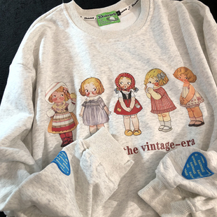 Daiwing 除了你我一无所有 早秋chic上衣学生卡通小女孩情侣卫衣