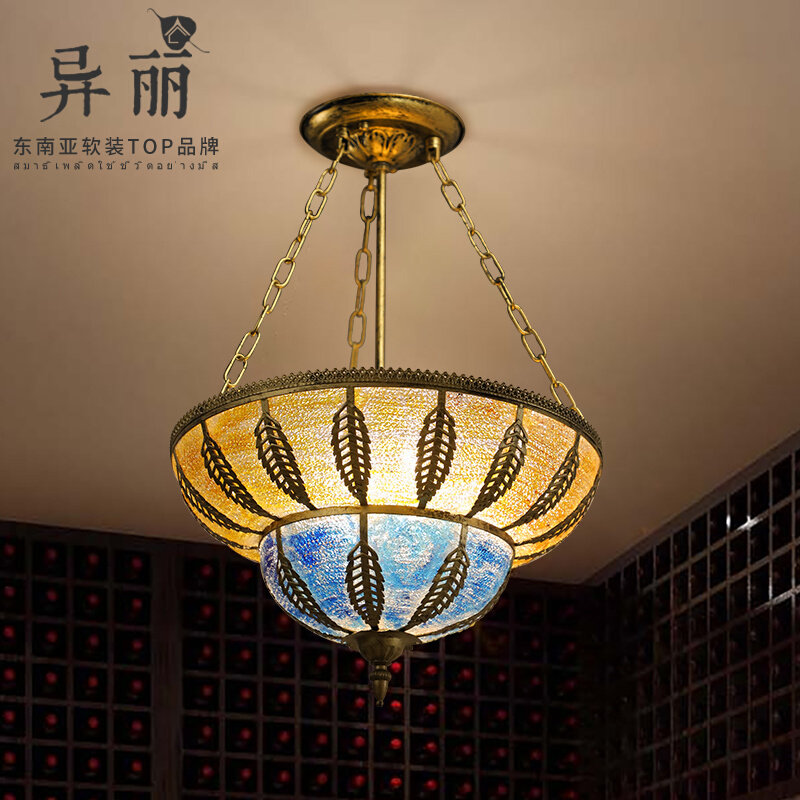 异丽东南亚风格铁艺吸顶吊灯泰式会所复古工业风灯饰餐厅客厅灯具
