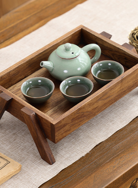 异丽木质干泡台小茶盘家用中式茶杯茶托盘茶具茶台复古实木托盘