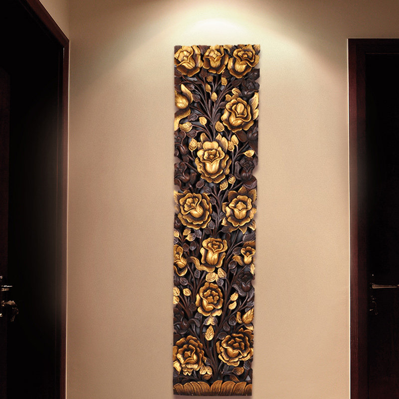 泰国柚木木雕 实木描金玫瑰花雕板东南亚泰式软装饰品电视背景墙,家居饰品,壁饰,淘宝优惠券,粉丝福利购,淘宝优惠卷