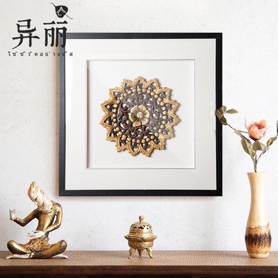 异丽木雕装饰画泰式餐厅酒店会所软装客厅壁画玄关走廊过道挂画