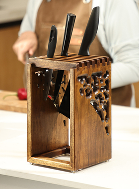 实木家用刀架置物架木质架子刀具收纳架刀座厨房通风沥水菜刀架
