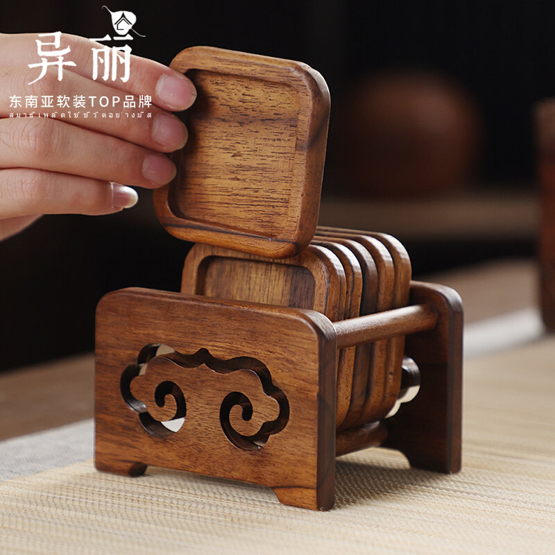 异丽实木茶垫杯垫功夫茶杯茶茶具木质隔热复古茶杯架