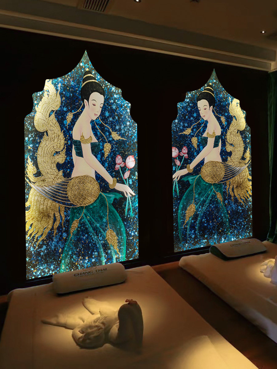 异丽东南亚风格背景墙壁纸泰式风情装修墙纸壁画养生会所墙布壁布
