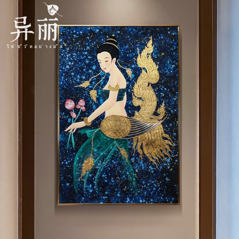异丽东南亚风格喷绘油画泰式风情客厅玄关人物装饰画餐厅挂画墙画