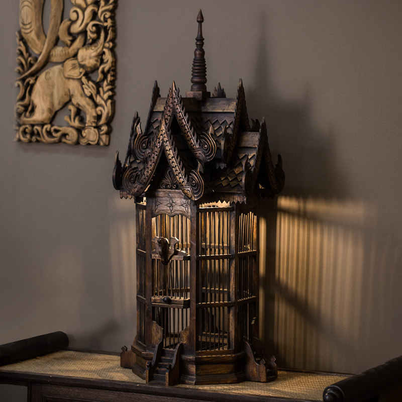 东南亚客栈会所客厅台灯泰式实木创意个性鸟笼落地灯新中式复古灯,家装灯饰光源,装饰台灯,淘宝优惠券,粉丝福利购,淘宝优惠卷