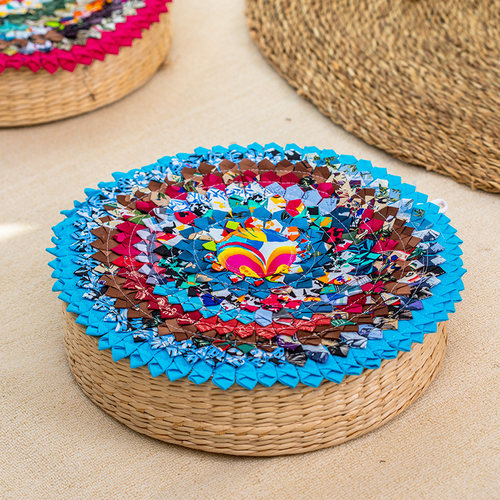 泰国手工布艺圆形餐桌实木坐垫