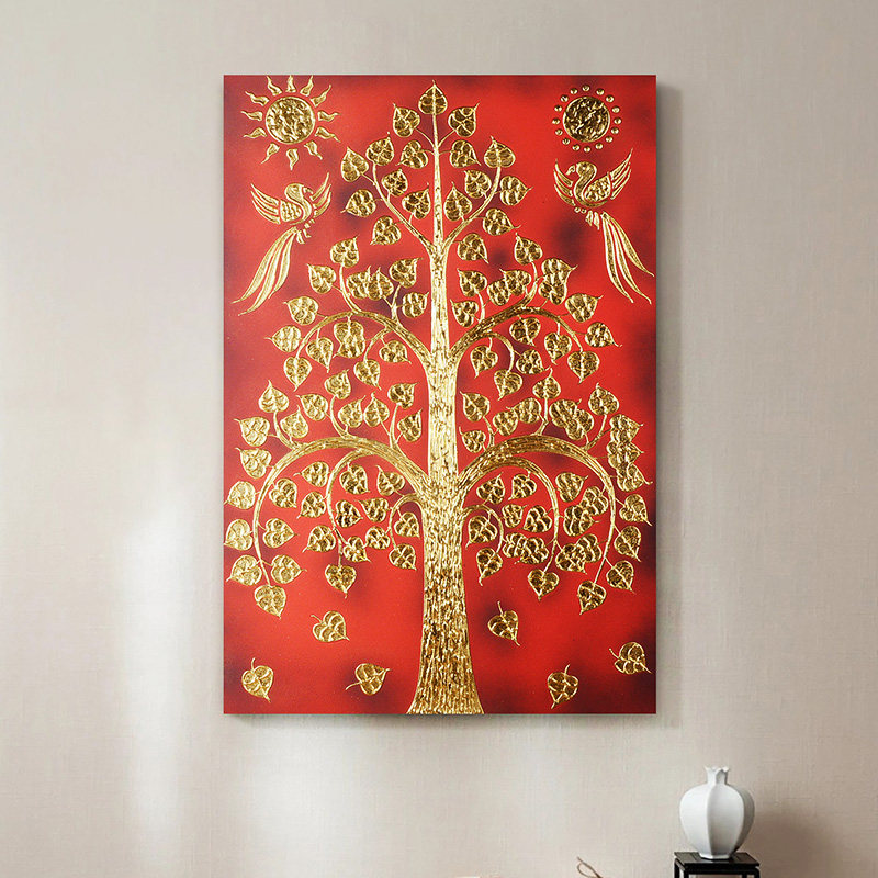 异丽泰国金箔画泰式玄关壁画客厅装饰画菩提树餐厅挂画墙画
