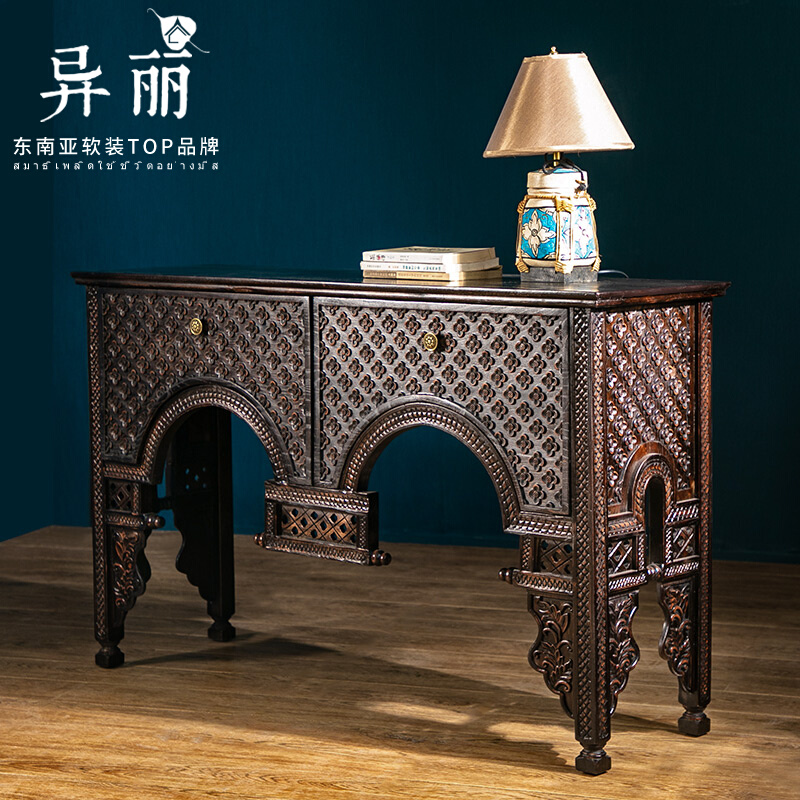 异丽东南亚风格土耳其玄关柜原木家具泰式实木玄关台玄关柜隔断柜