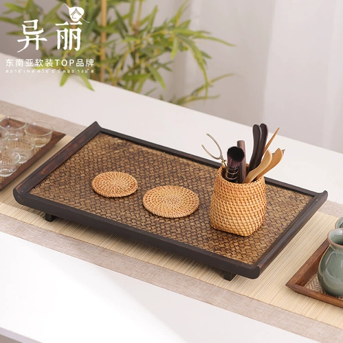 Тайский ретро -чайный лоток китайский стиль сухой пузырьковый поднос для чая дома японский стиль сплошной древесины Редактор Bamboo Редактор виноград