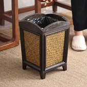 泰国木质复古垃圾桶家用客厅无盖 办公室纸篓 酒店竹藤编垃圾篓