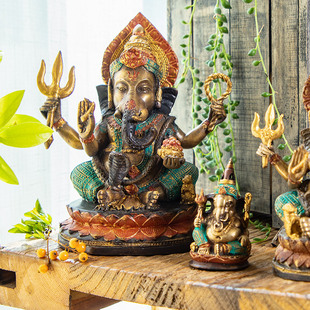 异丽泰国全铜工艺品象神摆件纯铜印度湿婆象鼻神泰式 饰品 客厅装