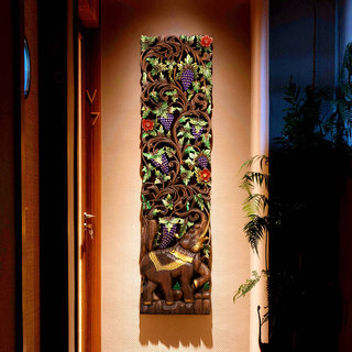 泰国木雕挂件实木雕花板东南亚风格客厅背景大象墙饰餐厅装饰壁挂
