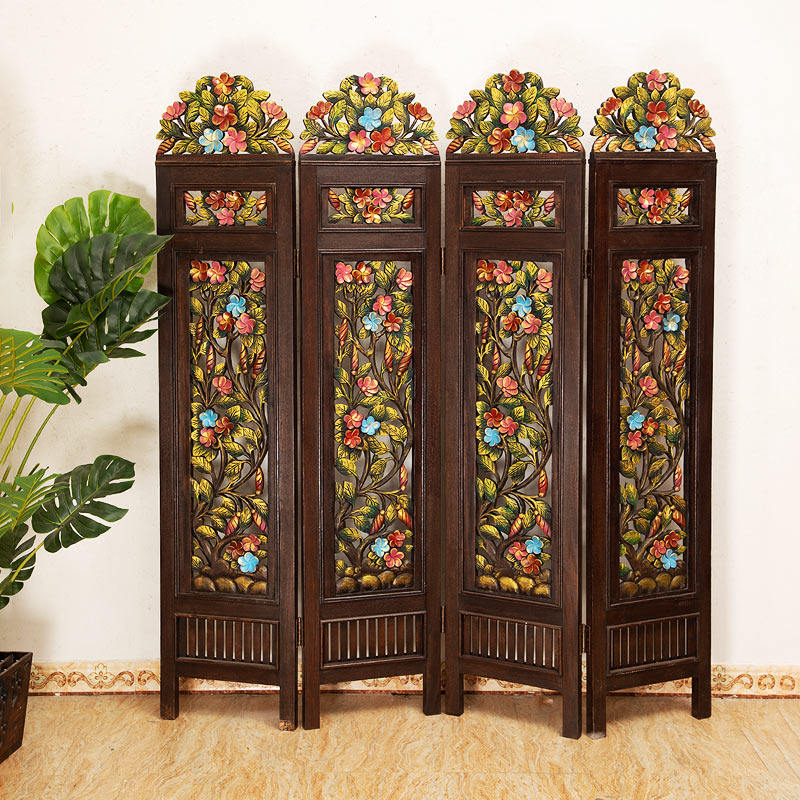东南亚风格家具实木雕刻隔断中式折叠屏风泰国客厅玄关落地折屏