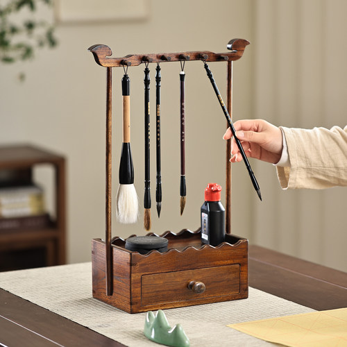 异丽中式实木毛笔笔架古风挂架