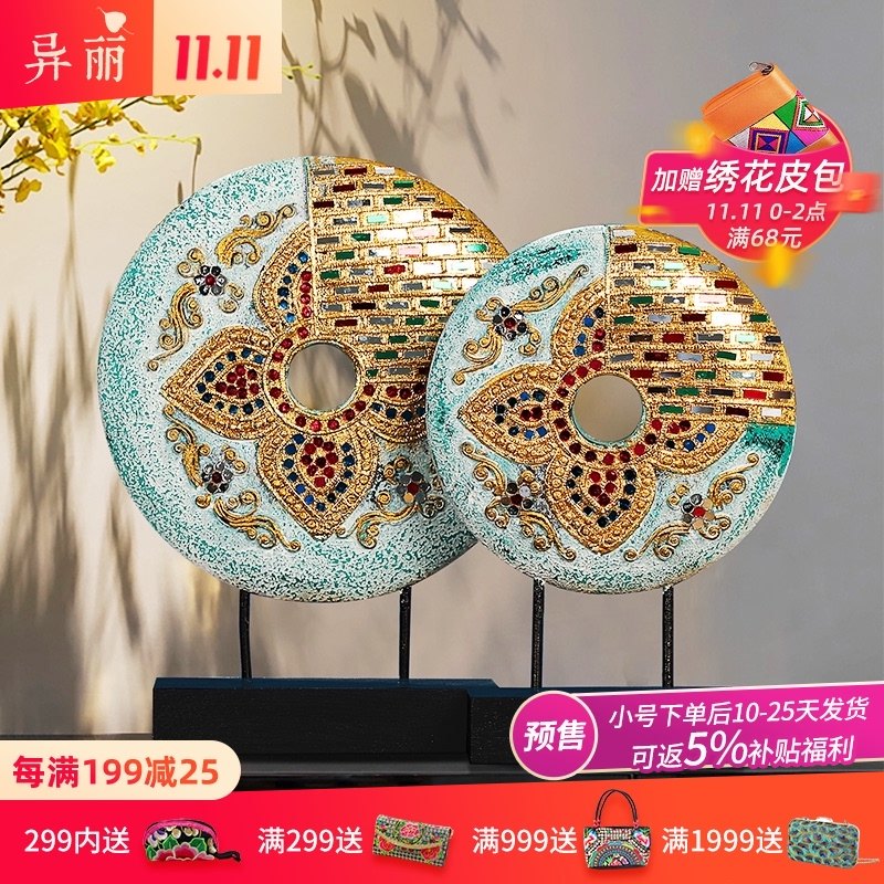 异丽东南亚风格桌面摆件泰式工艺品客厅玄关电视柜实木手工装饰品