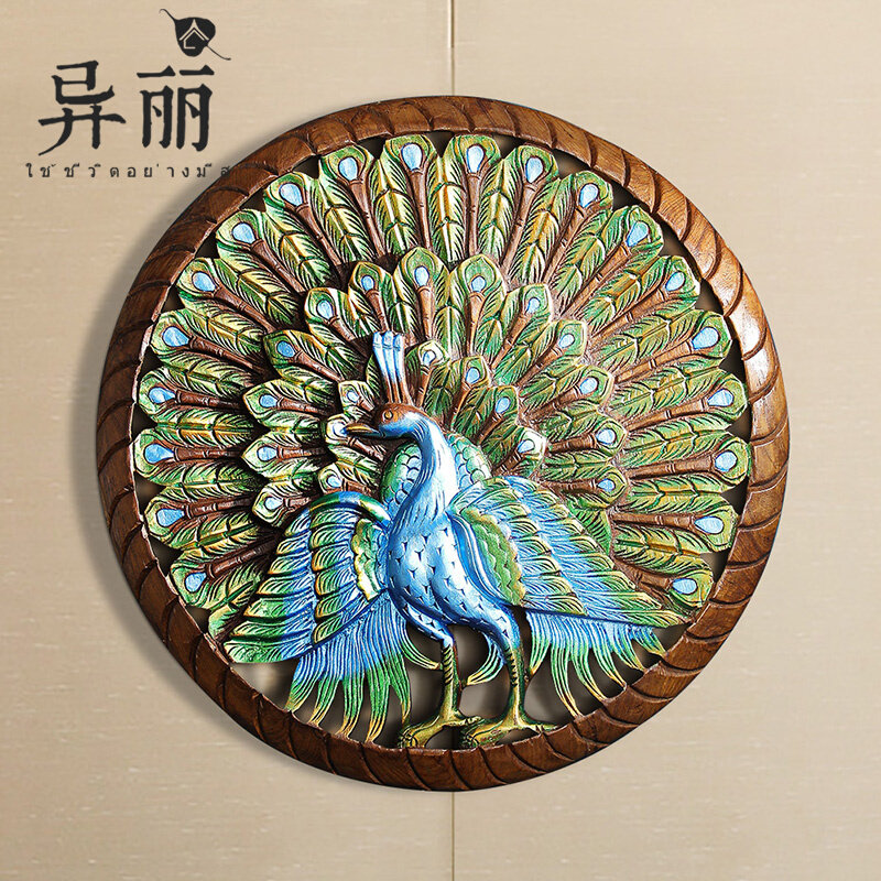 圆形泰国木雕雕花板 墙饰工艺品挂件 东南亚风格酒店会所软装饰品