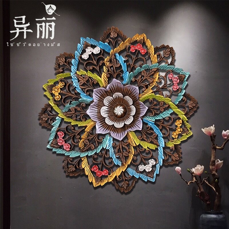 泰国雕刻象艺品东阳实木雕挂壁大工柚木雕花板客厅玄关背景墙挂件
