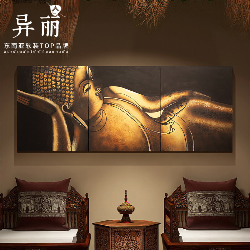 泰国微喷人物图案画玄关客厅壁画装饰画酒店会所过道走廊挂画墙画