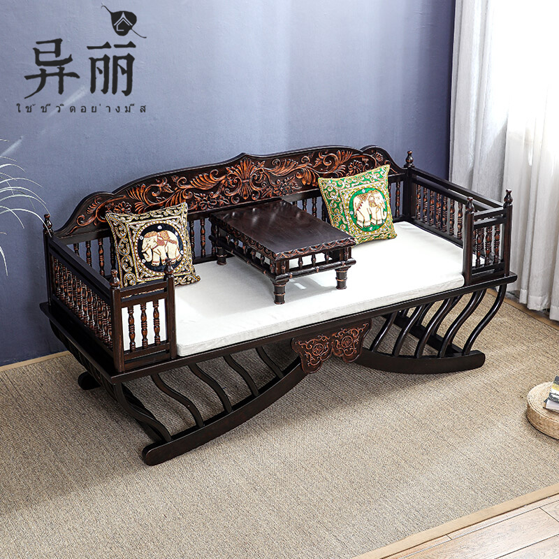 异丽新中式实木客厅沙发坐垫罗汉床东南亚风格泰式会所软装家具