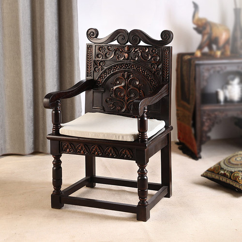 异丽东南亚老榆木手工雕刻椅子