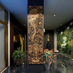 泰国木雕挂件实木雕花板客厅背景墙大象壁饰餐厅中式 饰壁挂 仿古装