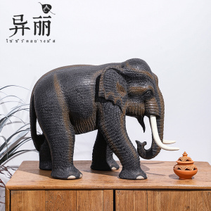 异丽泰国木雕大象摆件东南亚特色工艺品客厅电视柜泰式桌面装饰品
