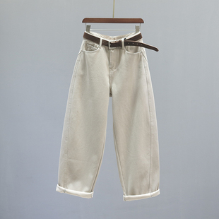 加绒加厚高腰老爹弯刀牛仔裤 女2025秋冬奶茶色宽松休闲阔腿镰刀裤