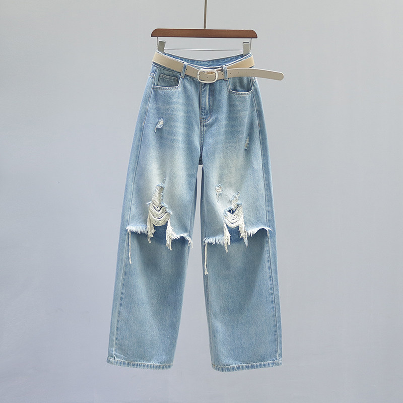 2026春季新款复古高腰直筒阔腿牛仔裤女宽松休闲洋气破洞拖地裤子,女装/女士精品,牛仔裤,淘宝优惠券,粉丝福利购,淘宝优惠卷