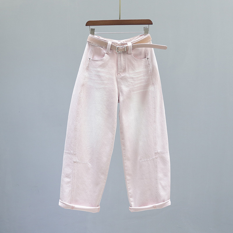 粉色高腰弯刀牛仔裤女2026春季新款欧货宽松休闲老爹阔腿香蕉裤子,女装/女士精品,牛仔裤,淘宝优惠券,粉丝福利购,淘宝优惠卷