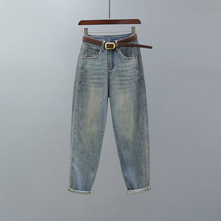 子 欧货宽松休闲百搭哈伦萝卜裤 复古高腰老爹牛仔裤 女2025春夏新款