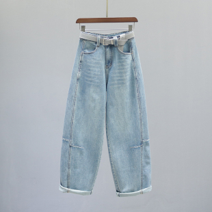 女欧货复古宽松休闲老爹阔腿香蕉裤 高腰弯刀牛仔裤 子 新款 2026春季
