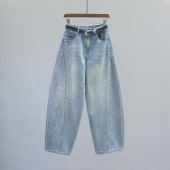 重工烫钻宽松休闲老爹阔腿镰刀裤 新款 子 女2026春季 高腰弯刀牛仔裤