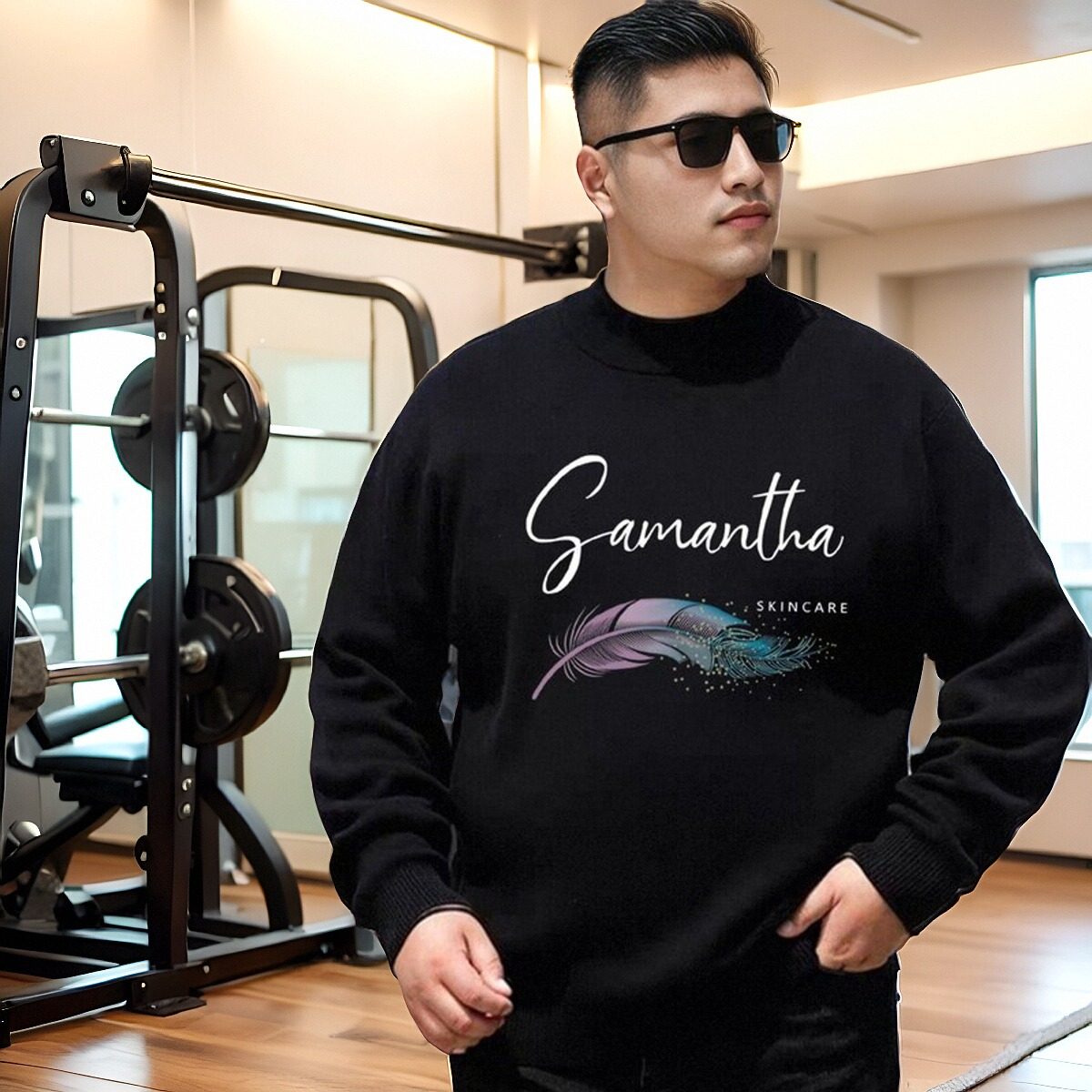 男春秋款纯棉卫衣圆领套头印花国风学生青年加肥加大运动休闲宽松