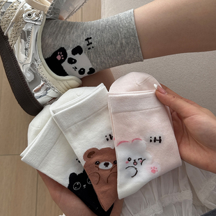 新款 2025夏季 萌趣卡通袜子女纯棉中筒袜ins风女生棉袜无骨抗起球