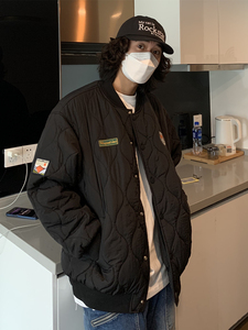 UPDAYWANG薄款 冬季棒球领情侣飞机服 街头潮流百搭外套 贴标棉服