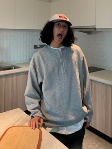 UPDAYWANG 肌理感斜纹简约圆领卫衣男 潮牌百搭宽松复古长袖卫衣