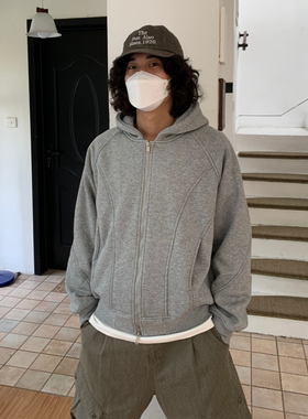 UPDAYWANG三色结构款加厚加绒保暖连帽卫衣潮 男复古美式机能重磅