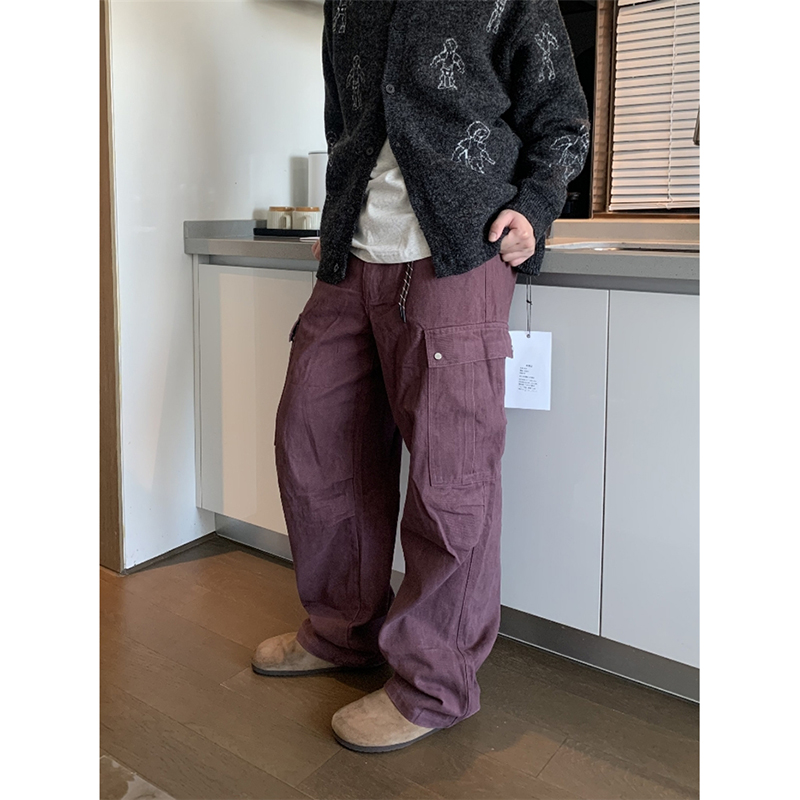 UPDAYWANG三色入直筒宽松百搭休闲裤 多口袋装饰复古工装裤潮情侣