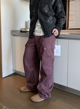 UPDAYWANG三色入直筒宽松百搭休闲裤 多口袋装饰复古工装裤潮情侣