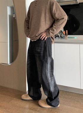 UPDAYWANG直筒宽松百搭男牛仔裤 复古水洗情侣小众宽松牛仔裤